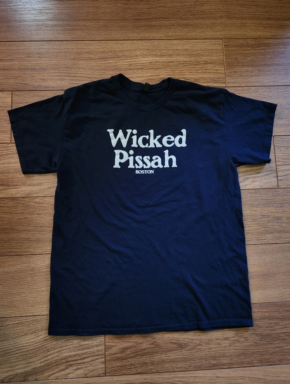 Wicked Pissah Boton MA Gildan Cotton Short Sleeve Tee Navy Blue  Large